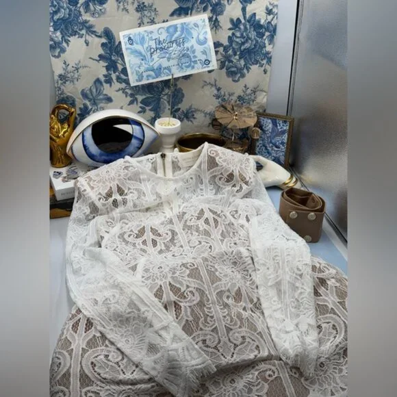 🆕 BRONX & BANCO 🧿 NWOT Casey White Lace Long Sleeve Mini Dress, Sz XS / US 2 - Picture 2 of 16